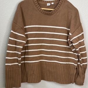 GAP Knit Sweater Striped Oversized Tan and White size Large